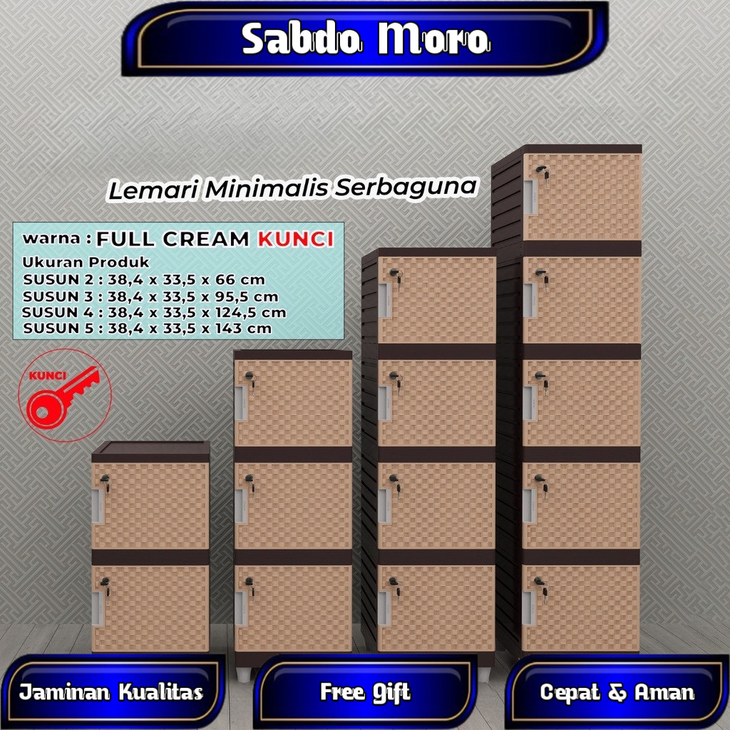 Lemari Plastik Pakaian Serbaguna Minimalis / Lemari Penyimpanan Mainan Kingdom-FULL KUNCI