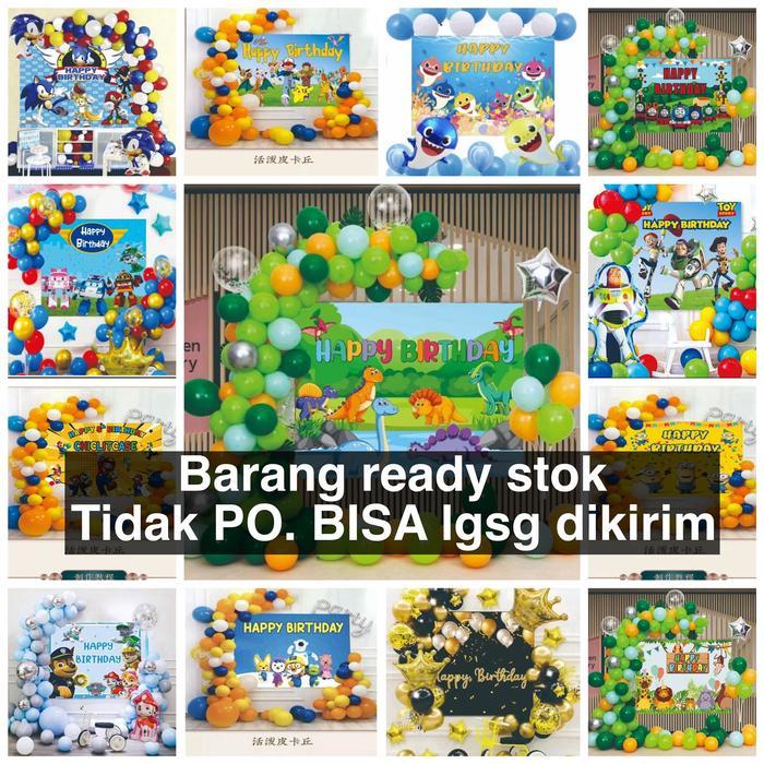 Paket balon backdrop   karakter pororo/hotwheels/pokemon/boboiboy/avengers/shark/transformer/ultrama