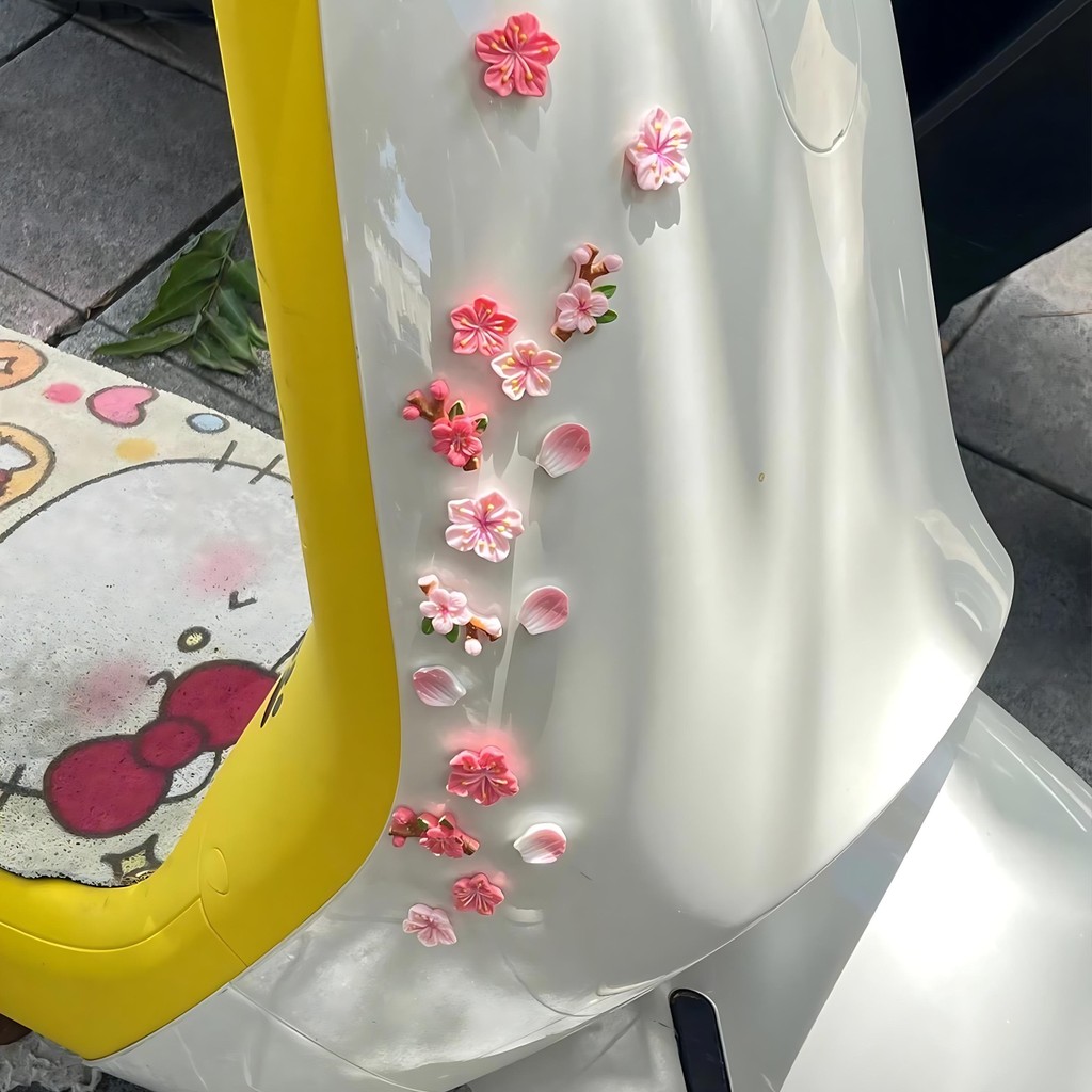 Dekorasi Bunga Peach & Sakura untuk Motor Listrik/Motor - Stiker & Pajangan Kepala Motor, Aksesoris 