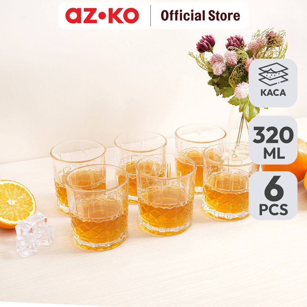 AZKO Culinart Diamond Gelas Whiskey Kaca 320 ml Set 6 Pcs Transparan Cup Wadah Air Minum Tempat Minu
