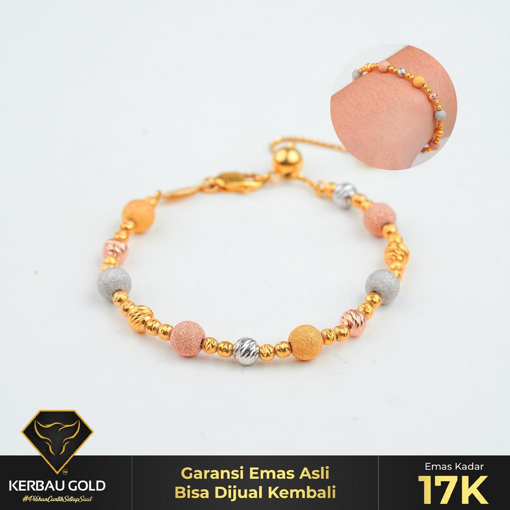 [Kerbau Gold] Gelang Emas Serut Candy Colour 17K - Emas Asli 100%