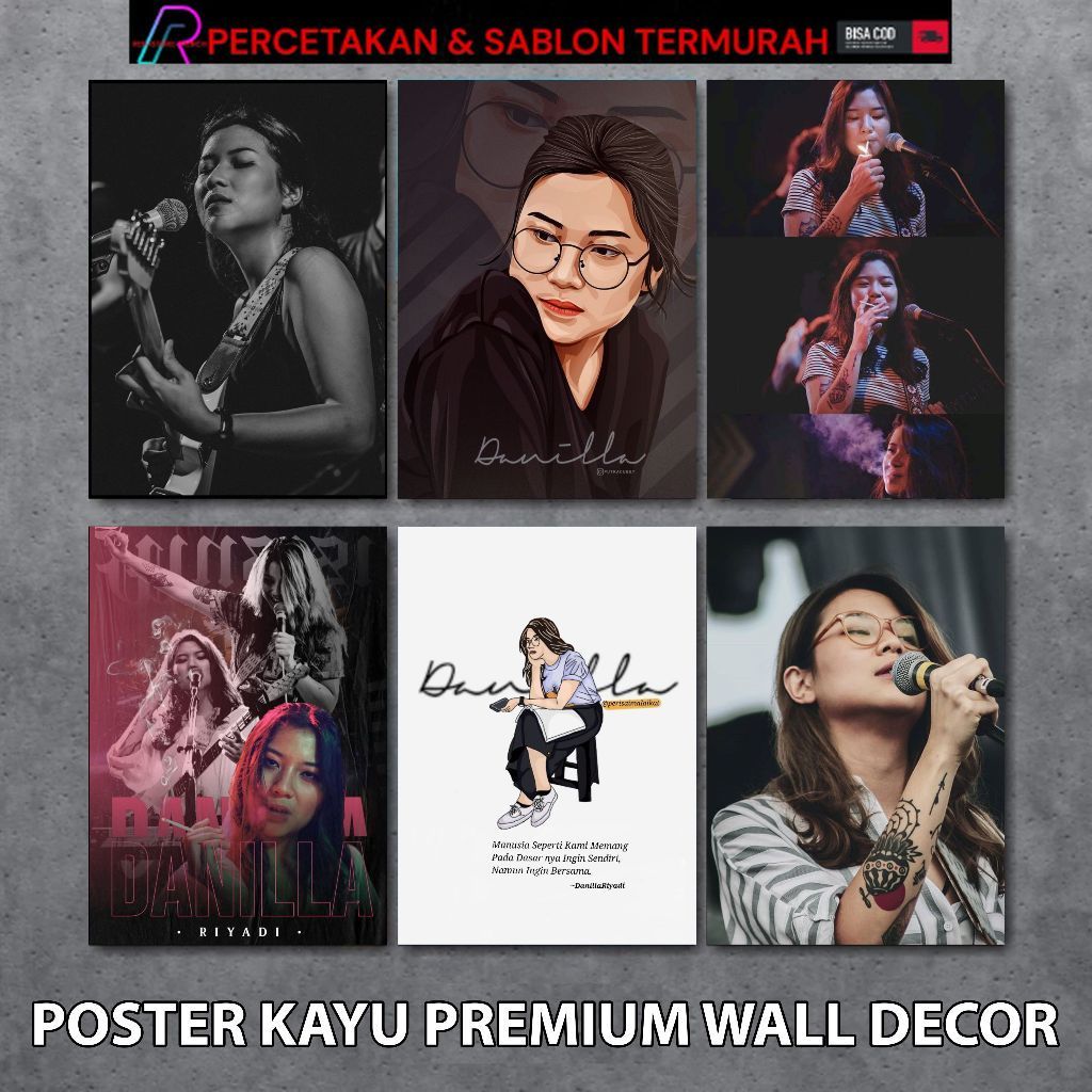 REDSTOREMERCH Hiasan dinding Poster Kayu Danilla aesthetic Wall Decor musik pop poster band minimali