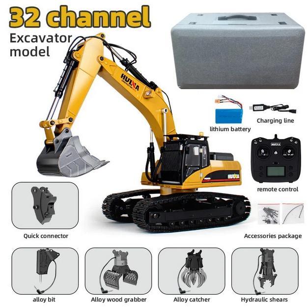 HUINA 1580 RC Excavator Full Metal 1/14 23CH Remote Control Excavator Anak Mainan Truk Keruk CAT 580