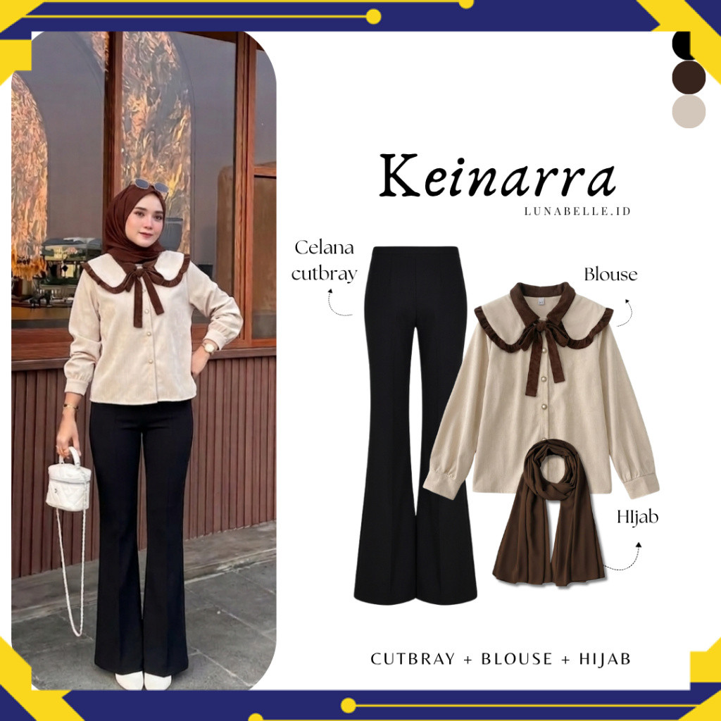Keinarra 3in1 set -Oneset- [ Blouse + Cutbray + Hijab ] Outfit hijab simple | Outfit hangout semi fo