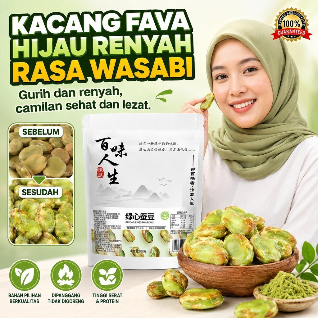 [Rasa Wasabi] 100 Gram Kacang Fava Hijau Asli Baoshan Yunnan | Kacang Fava Wasabi Pedas | Kacang Fav