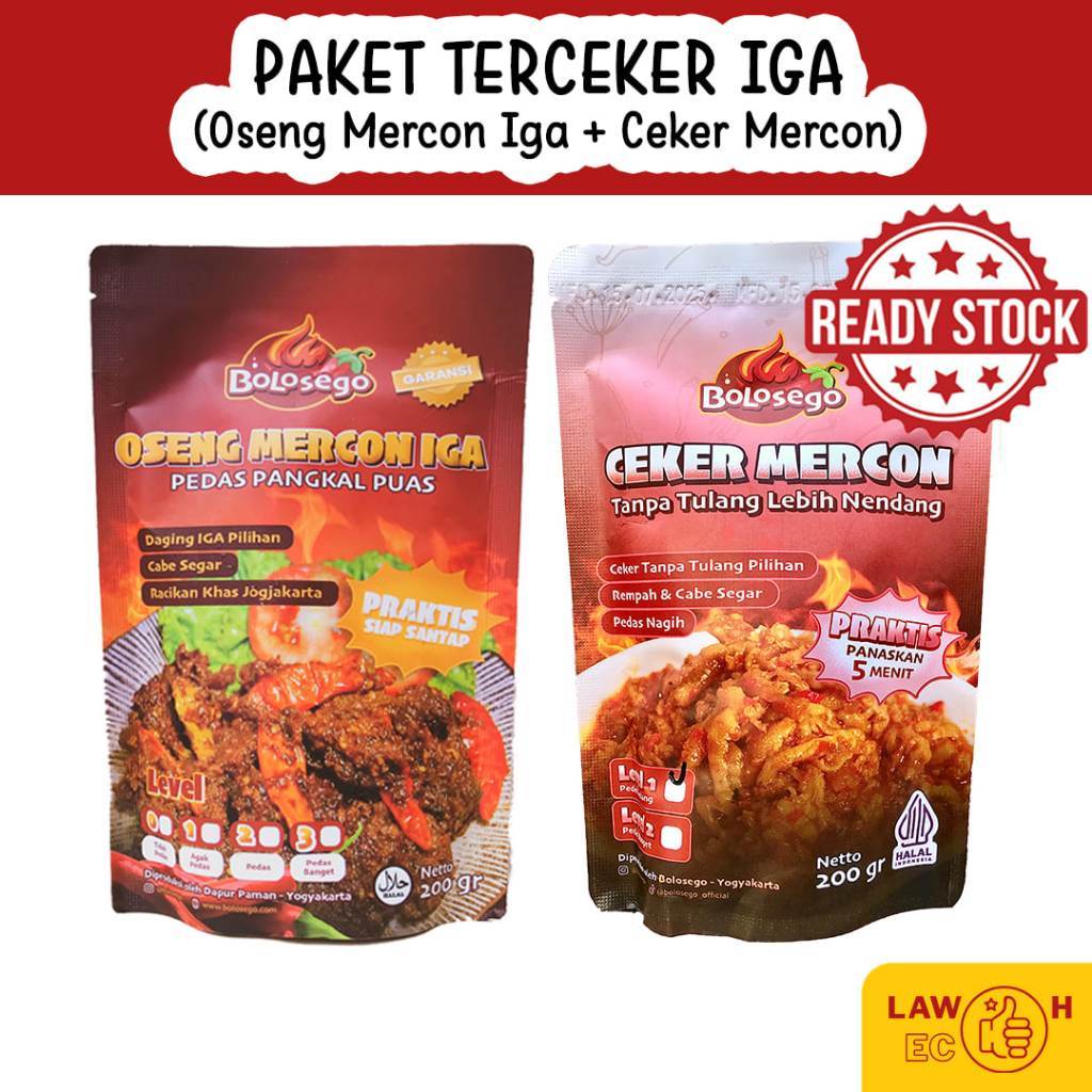 BOLOSEGO PAKET TERCEKER IGA - Oseng Mercon Daging Iga Sapi + Ceker Mercon - Halal dan Bergaransi