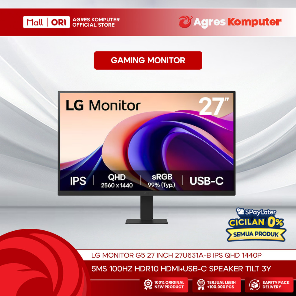 LG MONITOR G5 27 INCH 27U631A-B IPS QHD 1440P 5MS 100HZ HDR10 HDMI+USB-C SPEAKER TILT 3Y