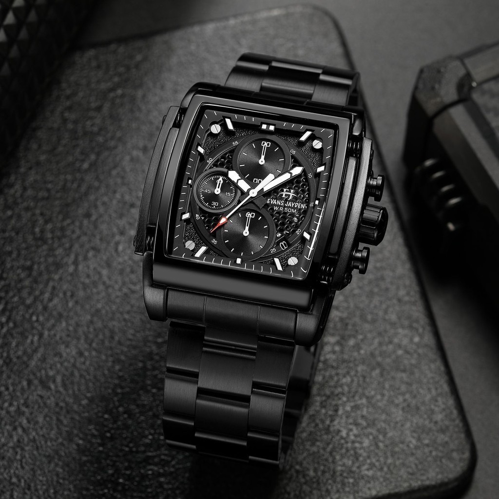 Jam Tangan Pria Evans Jayden 9619 RANTAI STAINLESS  Kaca Sapphire Chronograph Water Resistant 10 ATM