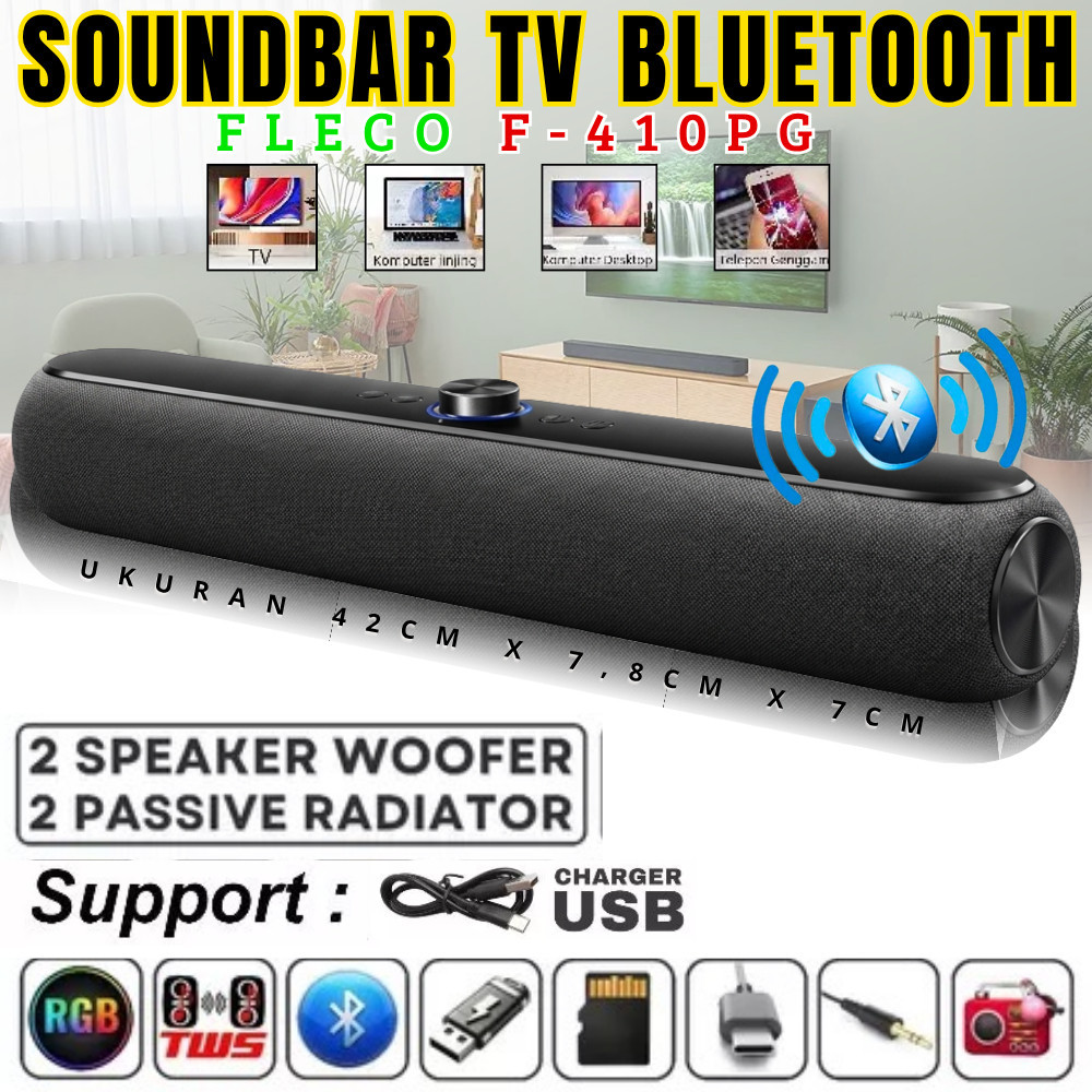 BISA COD BISA COD Speaker Soundbar Bluetooth Full Bass Tv, Laptop, Komputer, Hp Fleco F-410pg | Prom