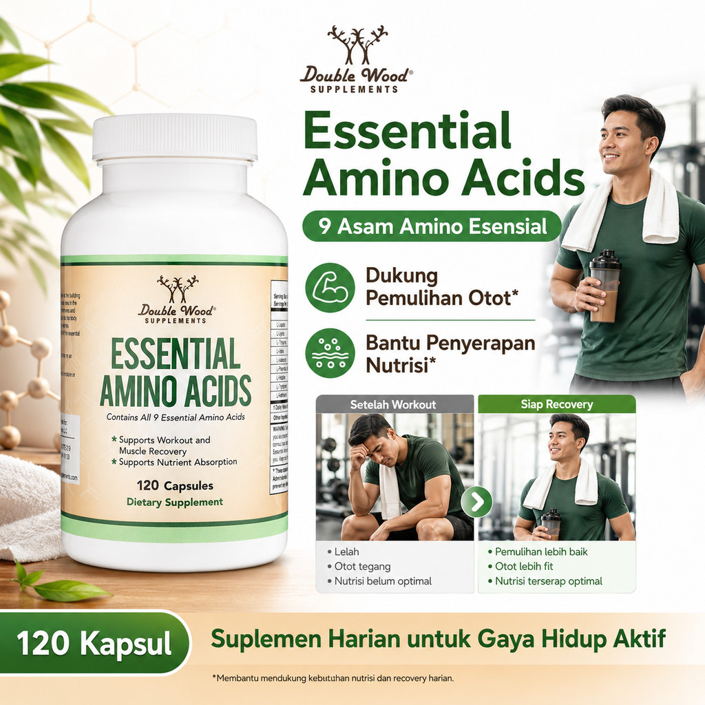 Double Wood Essential Amino Acids EAA 120 Kapsul 9 Asam Amino Esensial Suplemen Fitness & Recovery O