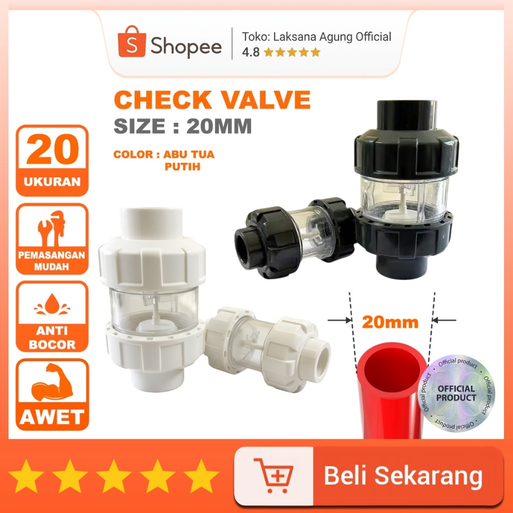 SEKAMBANGAN [20mm] Check Valve Aquarium 20mm | Klep Satu Arah Aquarium 20mm Check Valve Pvc 20mm