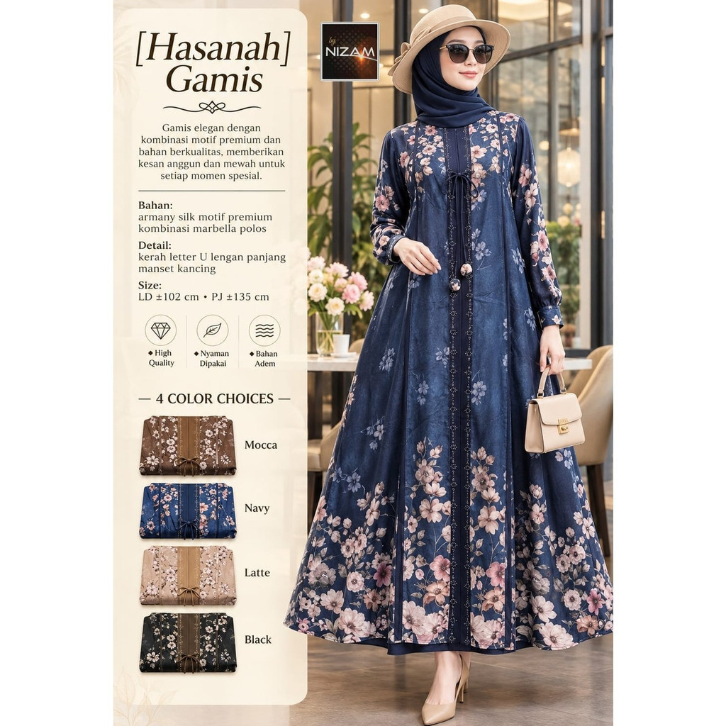 0809      HASANAH GAMIS by NIzAM   DAILY WEAR  FASHION ORI SOLO // NOVIISTUFF