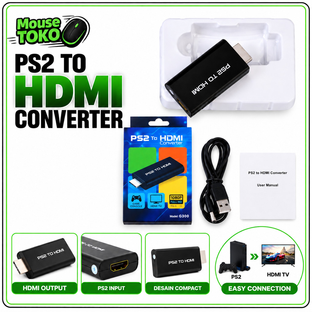 Converter PS2 / PS3 ke HDMI Adapter Video Game dengan Port Audio 3.5mm untuk TV Monitor Projector