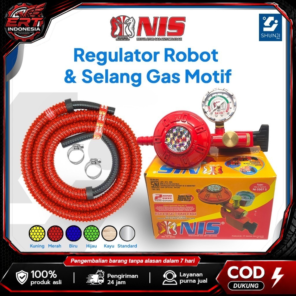 NIS Regulator Kompor Gas ROBOT - Tekanan Rendah (NIS 0307) Paket Hemat Selang Gas