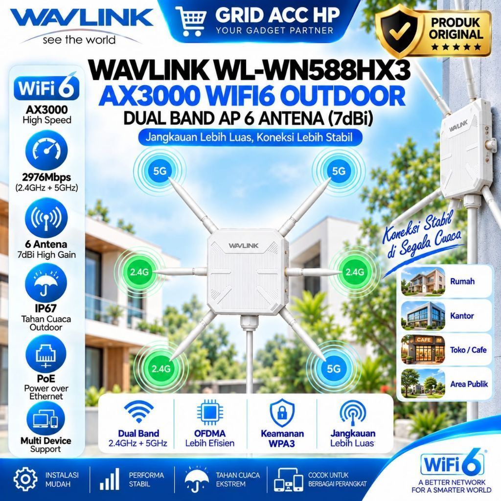 WAVLINK WL-WN588HX3 AX3000 WIFI6 OUTDOOR DUAL BAND AP G ANTENA PEMPERLUAS SINYAL