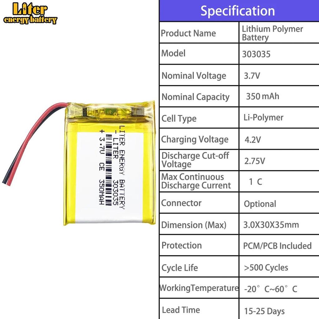 303035 350mah 303040 450mah 303048 400mah 303080 850mah 303442 400mah  3.7V polymer lithium battery 