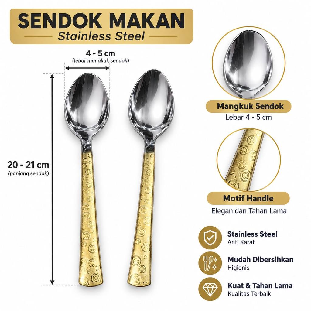 Sendok Makan Tebal Stainless Steel Gagang emas/Sendok Makan Gold