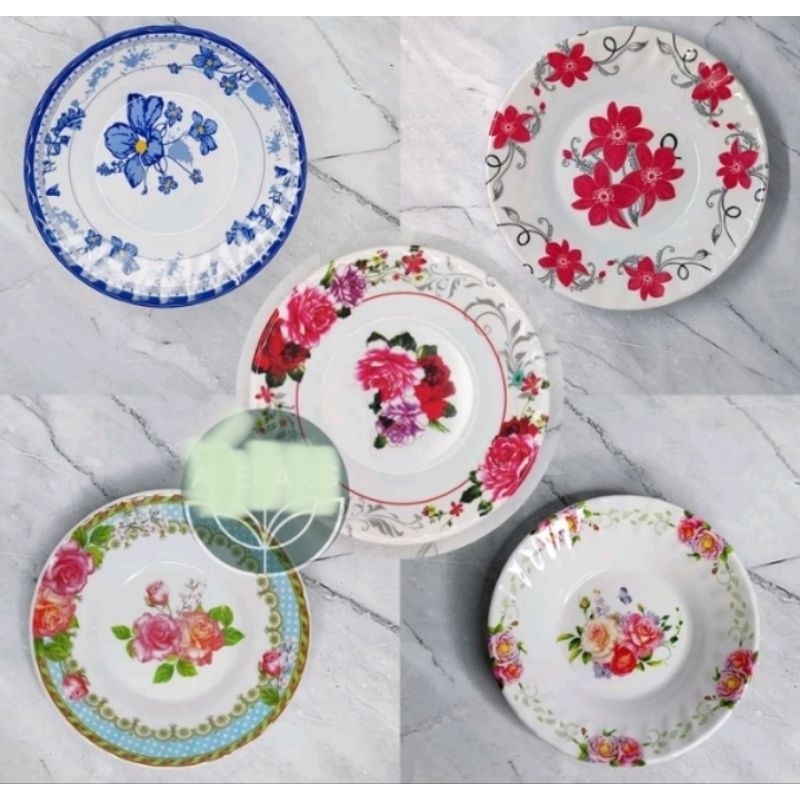 Piring makan melamine 9inch piring melamin motif bunga