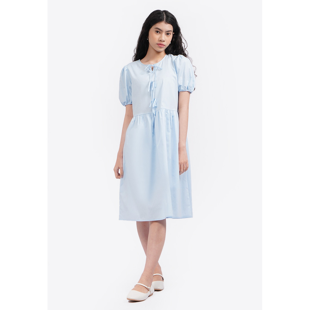 XS32WS COLORBOX Balloon Sleeves Midi Dress Lt. Blue