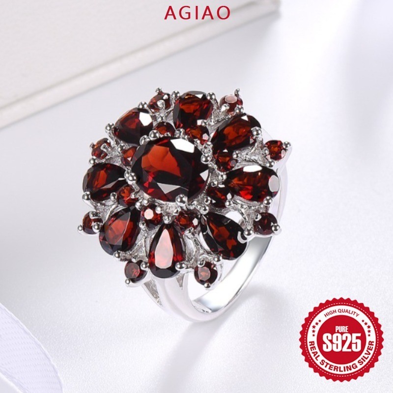 AGIAO Cincin Tunangan Berlian Batu Permata Merah Mewah Untuk Wanita Cincin Berlian Merah Zircon 5A