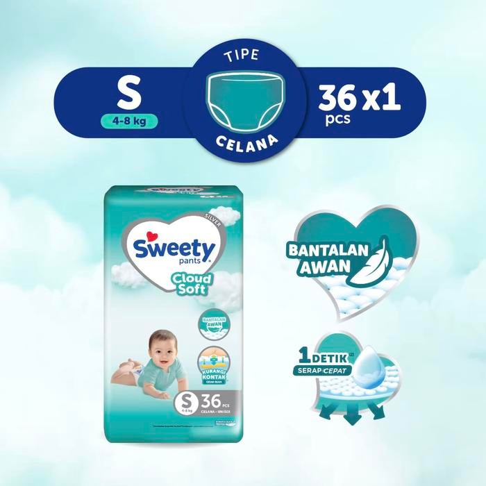 NEW PRODUK SWEETY SILVER Pant Pants Popok S38 Cloud Soft Celana Sekali Pakai Diaper Baby Bayi Diaper