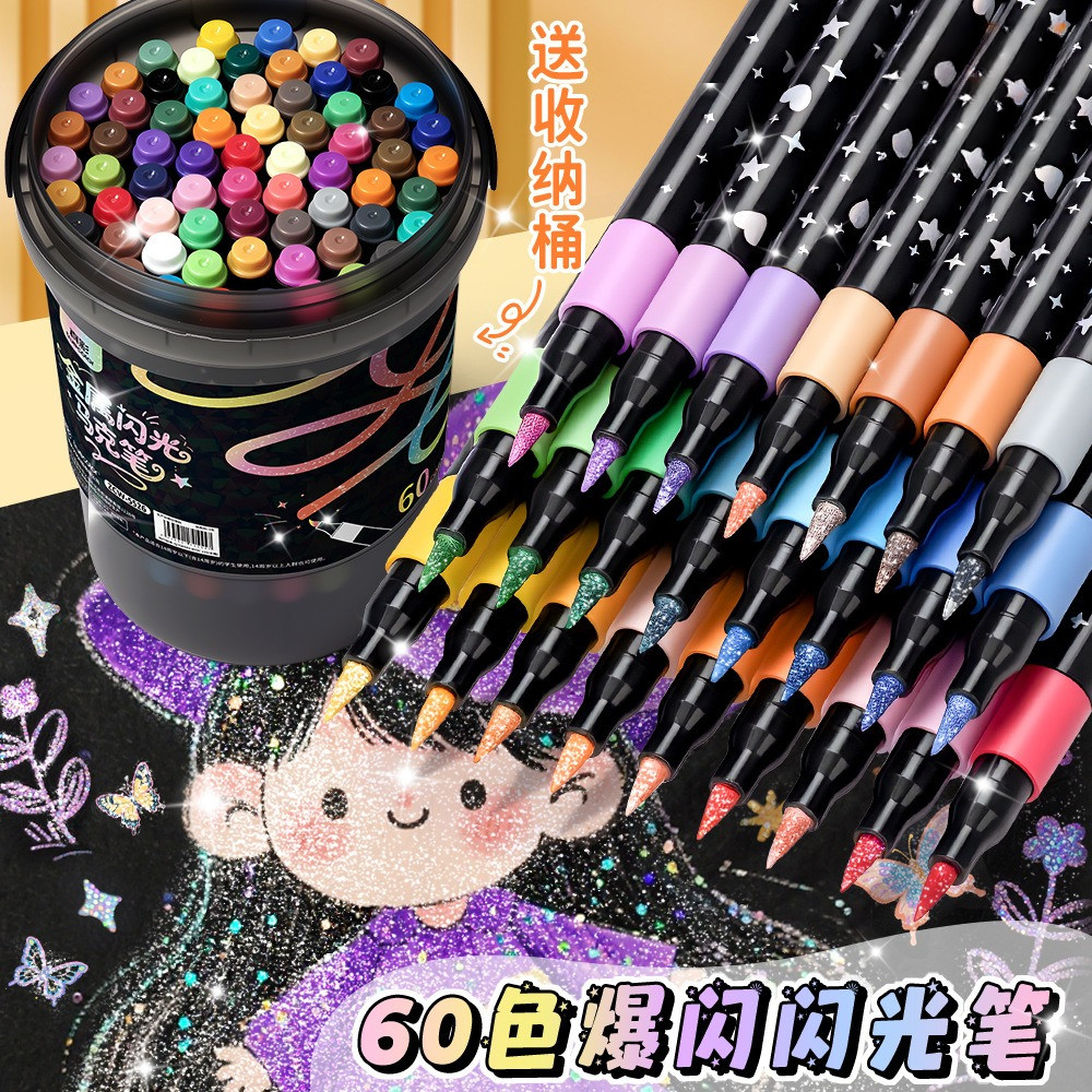 Spidol Glitter True Color, Stabilo Warna untuk Anak, Spidol Glitter, Spidol Ujung Lembut untuk SD, A