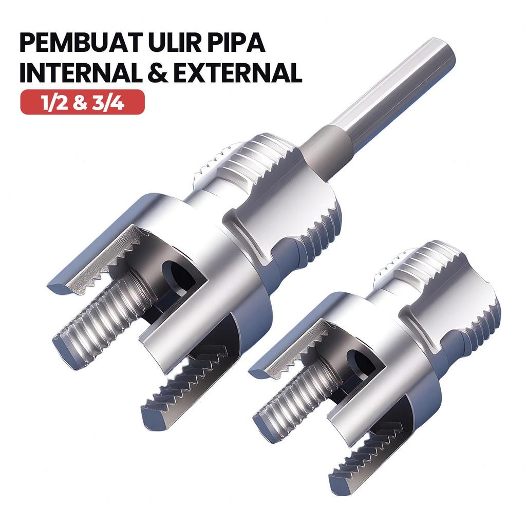 Allefix Mata Bor Pembuat Ulir Pipa Internal & External 1/2 & 3/4 Inci Alat Threading Ganda  - 6867