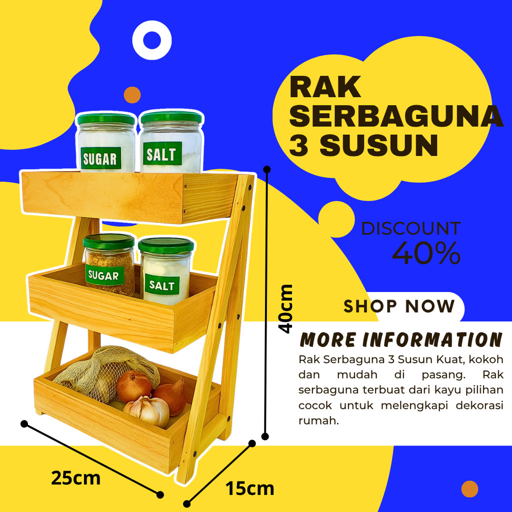 Rak Bawang Kayu 3 Susun / Rak Bumbu Serbaguna