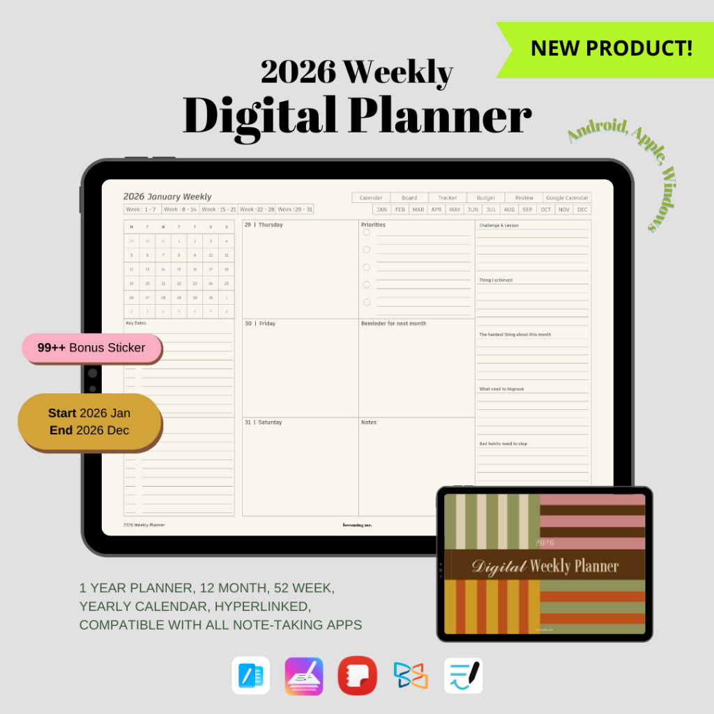 FULL 2026 Weekly Digital Planner Journaling Bullet Journal Goodnotes