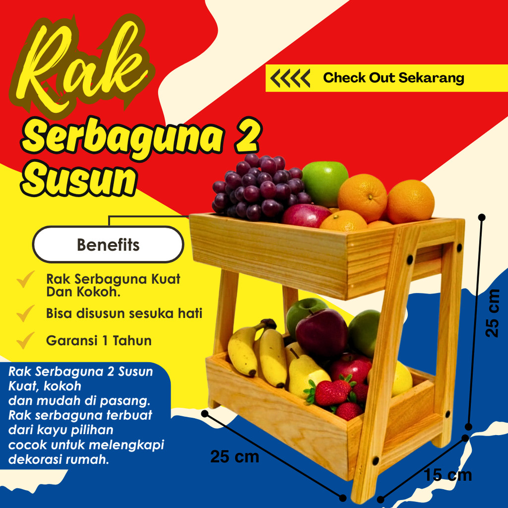Rak Kayu Serbaguna Susun 2 Rak Skincare Rak Perkakas Minimalis