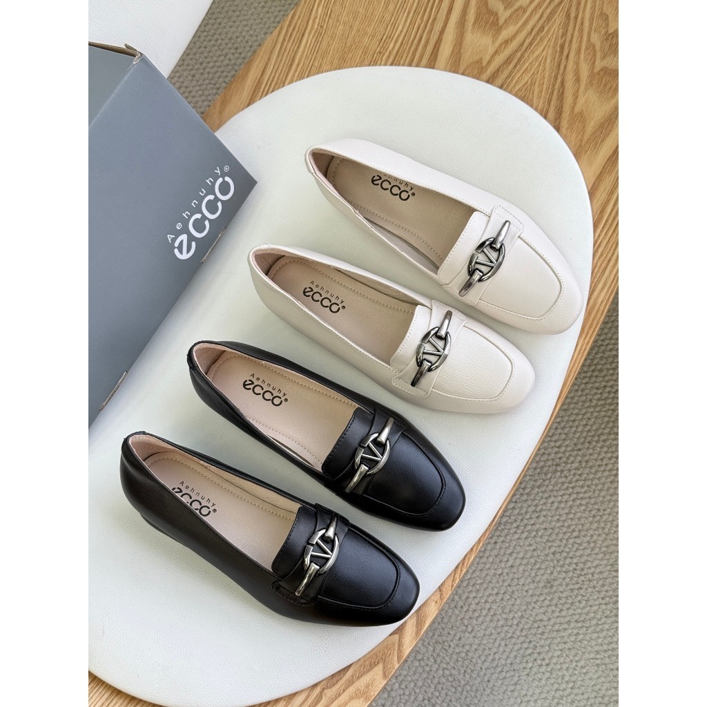 2025 Sepatu Wanita ORI Baru Ecco Kulit Sapi Tumit Kecil Sepatu Kulit Premium Sepatu Kasual