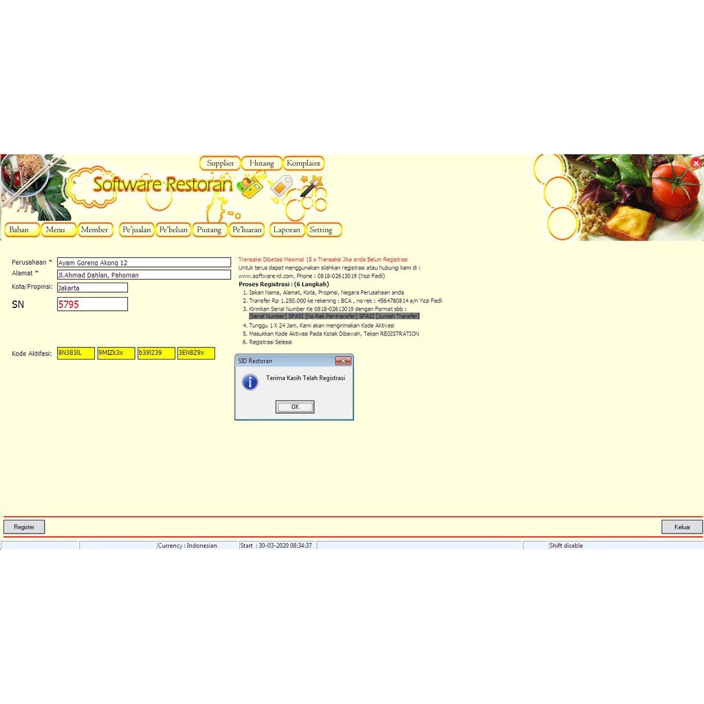Software Restoran / Rumah Makan + Unlimited Keygen