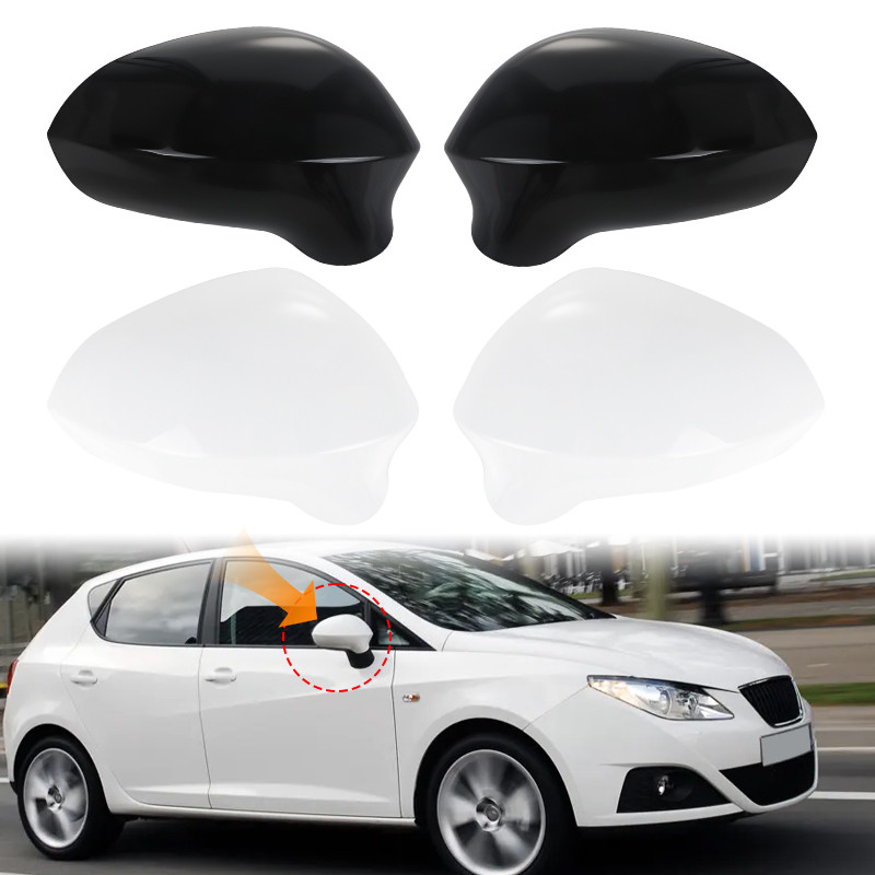 Door Wing Mirror Cover Cap Casing Black For Seat Ibiza 2008-2017 Glossy White/Glossy Black Rearview 