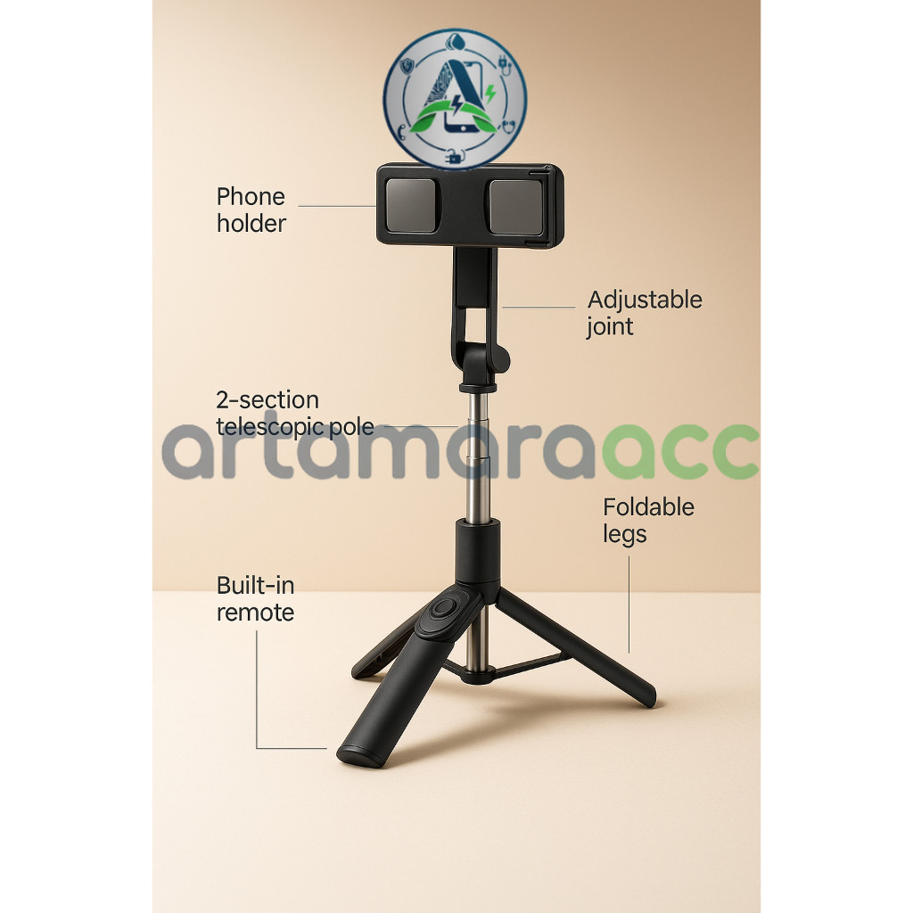 ONESAM OS-J07 Tripod & Selfie Stick HP dengan Wireless Remote Bluetooth – Tongkat Narsis Lipat Serba