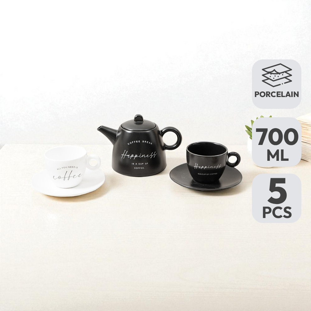 Informa Appetite 700 ml Set 5 Pcs Brielle Teko Teh & Cangkir Dengan Saucer - Hitam/Putih Mug Gelas M