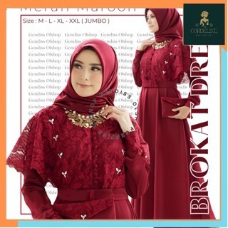 dress merah Hati maroon brokat Gamis kekinian 2025 kombinasi polos  desain modern dan mewah mutif te
