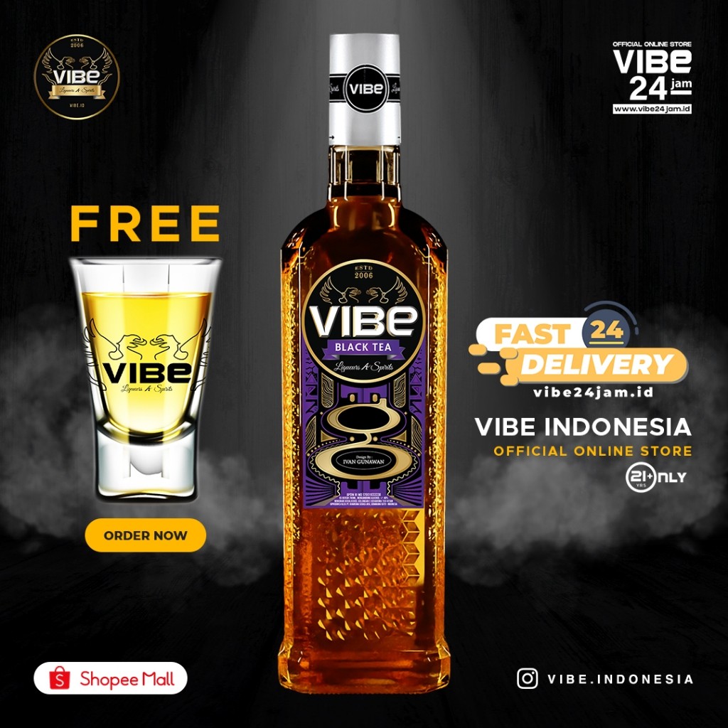 (_8boiyh2f7) Vibe Black Tea 700 ML + Free Shot Glass, Aroma Ringan & Bersih