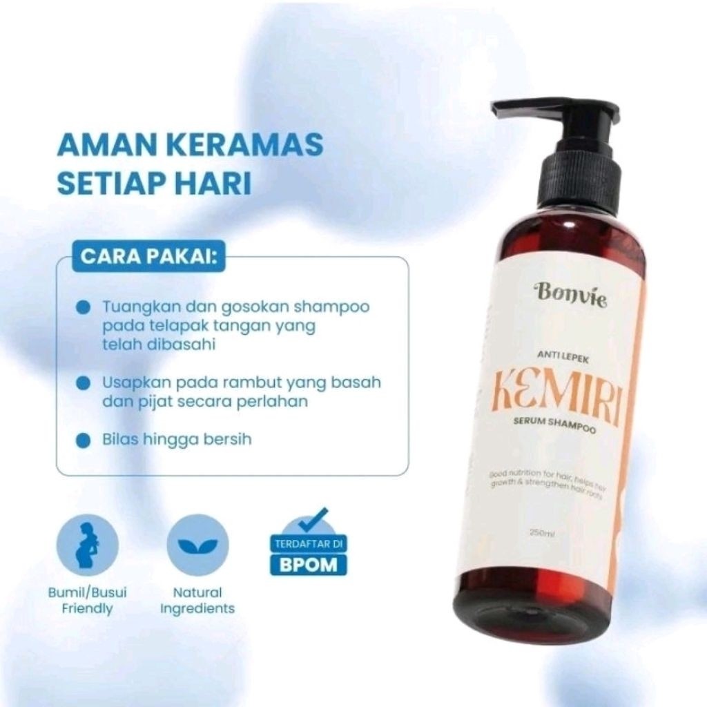 ( Terlari )Bonvie Serum Shampoo Anti Lepek Kemiri 250ml  Bonvie Kemiri Serum Shampoo Anti Lepek