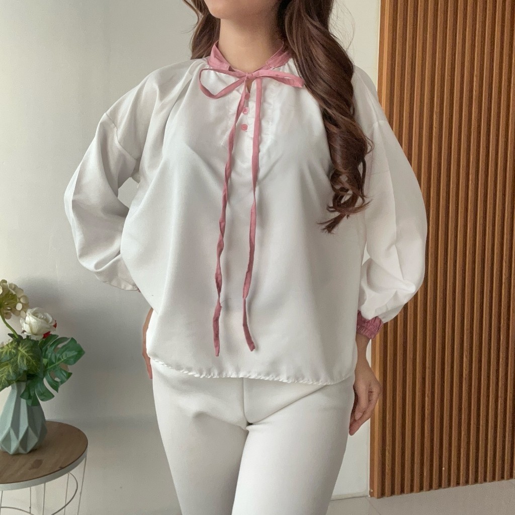 Qeizavera —— (Real Picture) Shein Blouse Atasan Wanita Tali Pita Fashion Wanita