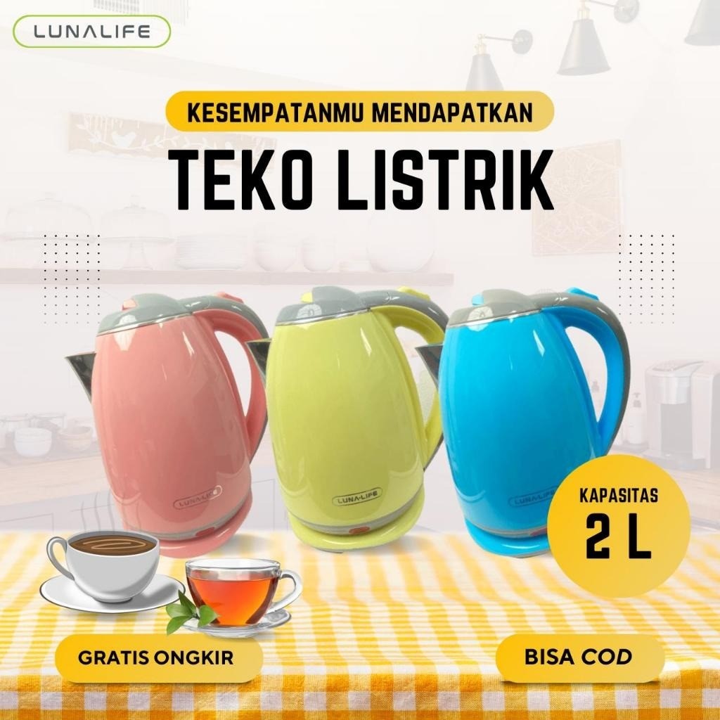 LUNALIFE Teko listrik LK502 Kapasitas 2L Elektrik Kettle 500 Watt Daya Rendah