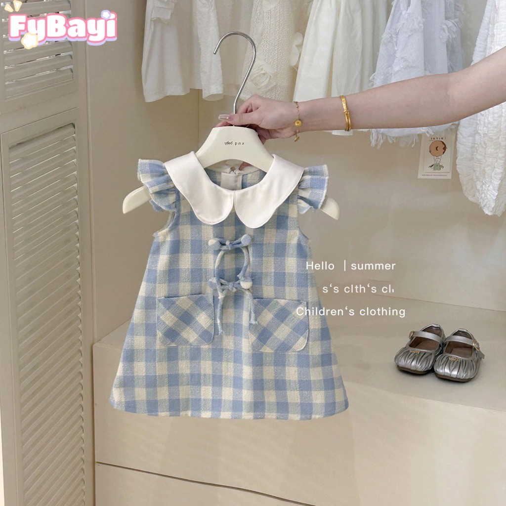 fybayi  baju anak perempuan 1-5 tahun lengan pendek Rok   set ​gaya Inggris baju setelan anak peremp