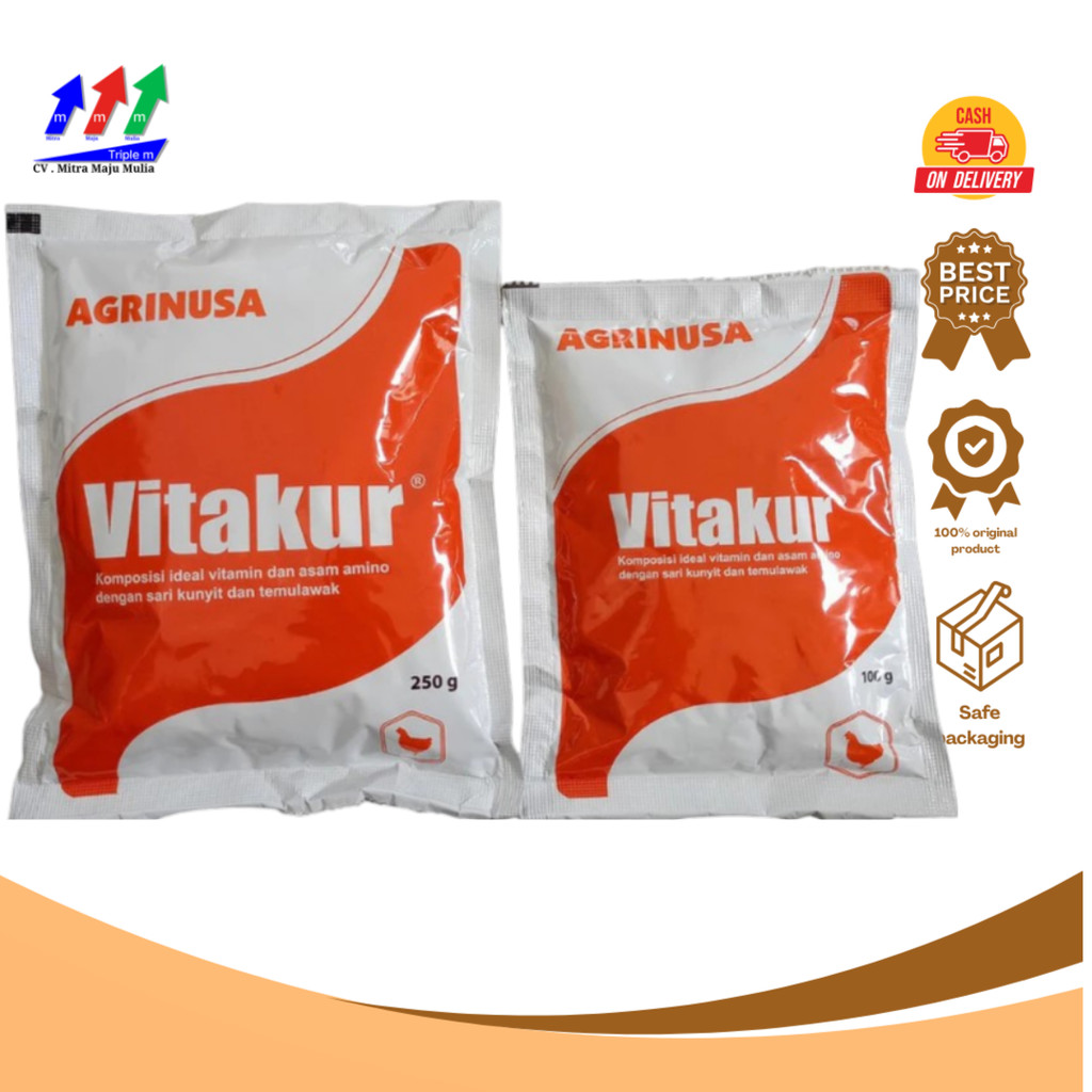 VITAKUR 250 Gr dan 100 Gr -  Multivitamin Herbal untuk Hewan dan Asam Amino Plus Sari Kunyit dan Tem