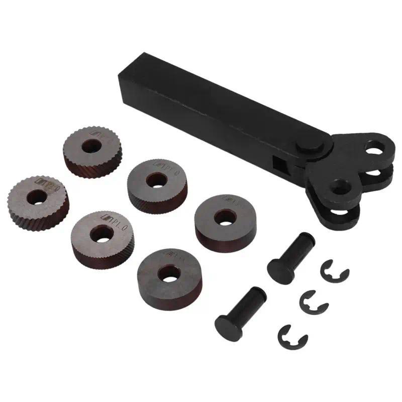 Happy New- 7 Pcs Double Wheel Knurling Tool Set 0.5Mm 1Mm 2Mm Linear Wheel Set Steel Lathe Set Wheel