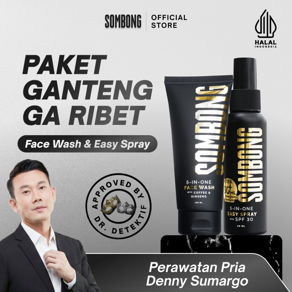 [MALL]  SOMBONG Ganteng Ga Ribet 5-in-1 Face Wash Pria + Sunscreen Spray with SPF 30 Sunscreen Skinc