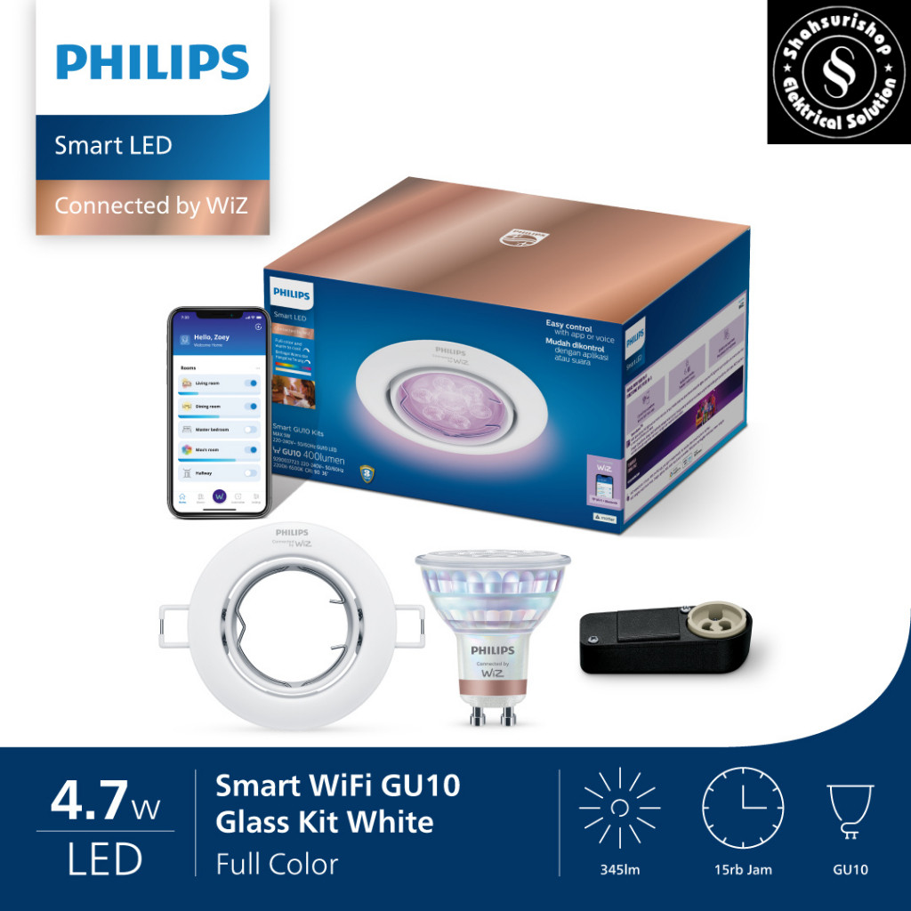 PHILIPS SPOTLIGHT SMART WIFI BLUETOOTH LED MR16 4.7W GU10 KITS COLOR RGB GU10 SET FITTING FRAME