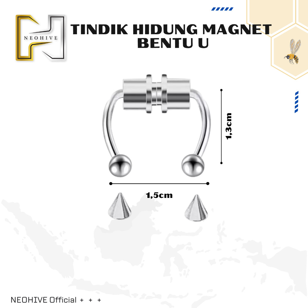 Tindik Hidung Magnet Bentuk U Stainless Steel/ Aksesoris Anting Hidung/ Tanpa Tindik Silver