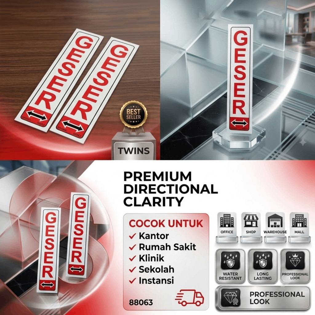 Sansan Wawa Stiker Pintu Tempel Akrilik Kaca Acrylic Door Sign Board Geser Sticker Petunjuk Arah Inf