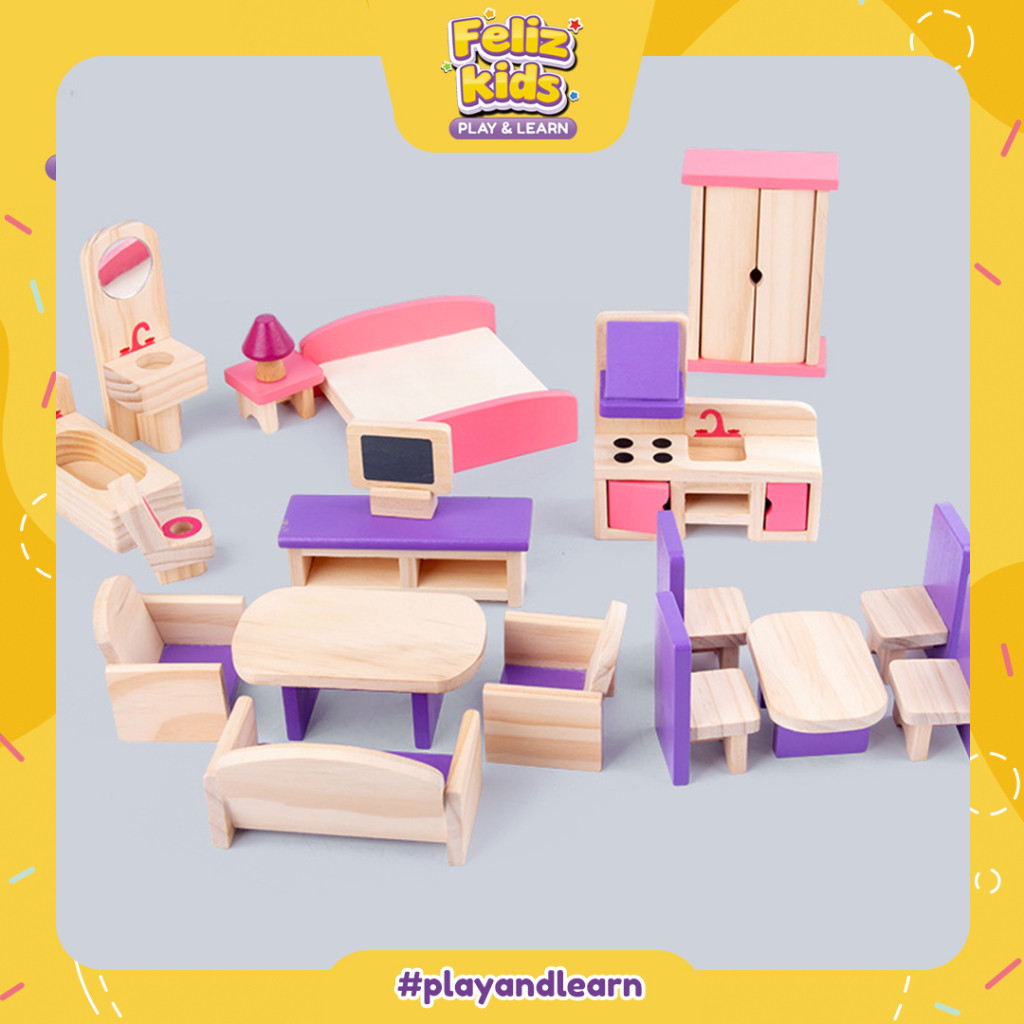 [FELIZKIDS] [FK113] PRETEND PLAY KAYU PREMIUM ALL IN 1 RUANG TAMU RUANG MAKAN TOILET KAMAR TIDUR BIN