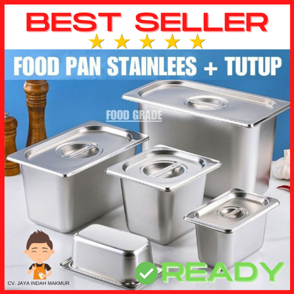 BI Food Pan Stainless Steel Wadah Makanan Prasmanan dengan Tutup FoodPan Square Food Pan Stainless S