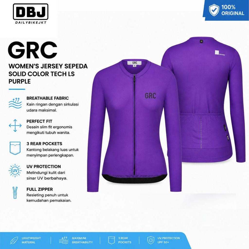 Jersey GRC Women's Jersey Solid Color Tech LS Purple Jersey Sepeda Wanita